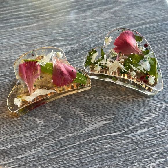 XMAS Handmade Pressed Flower Holiday Claw Hair Clip Mound Top - Picture 9 of 9